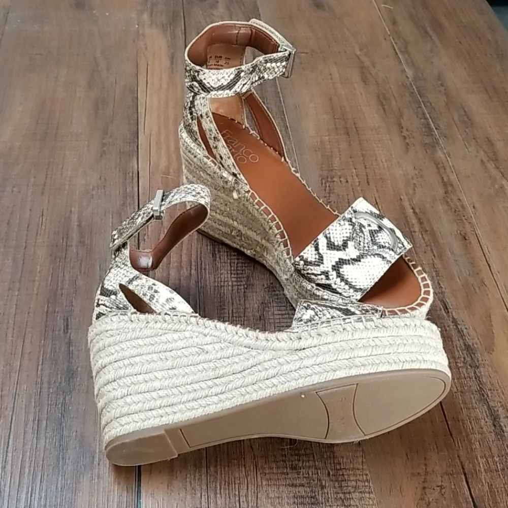 Franco Sarto Snake Print Espadrille Wedge Sandals - Natural